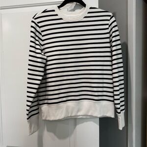 Everlane White and Black Striped Crew Sweatshirt